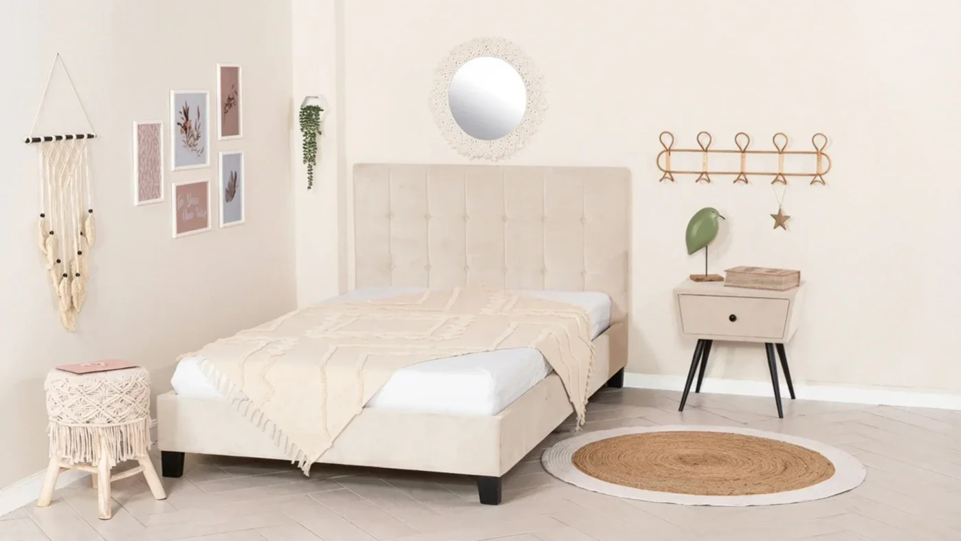 מיטה מרופדת וחצי גאיה | צבע שמנת