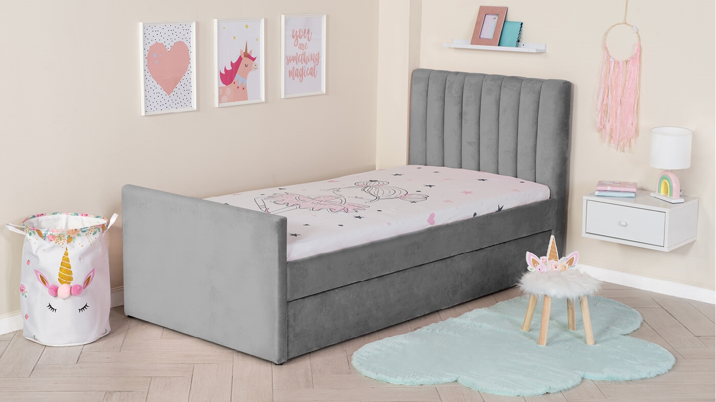 מיטת ילדים מרופדת נועם | צבע אפור