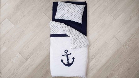 סט מצעים למיטת יחיד בצבע עוגנים כחול