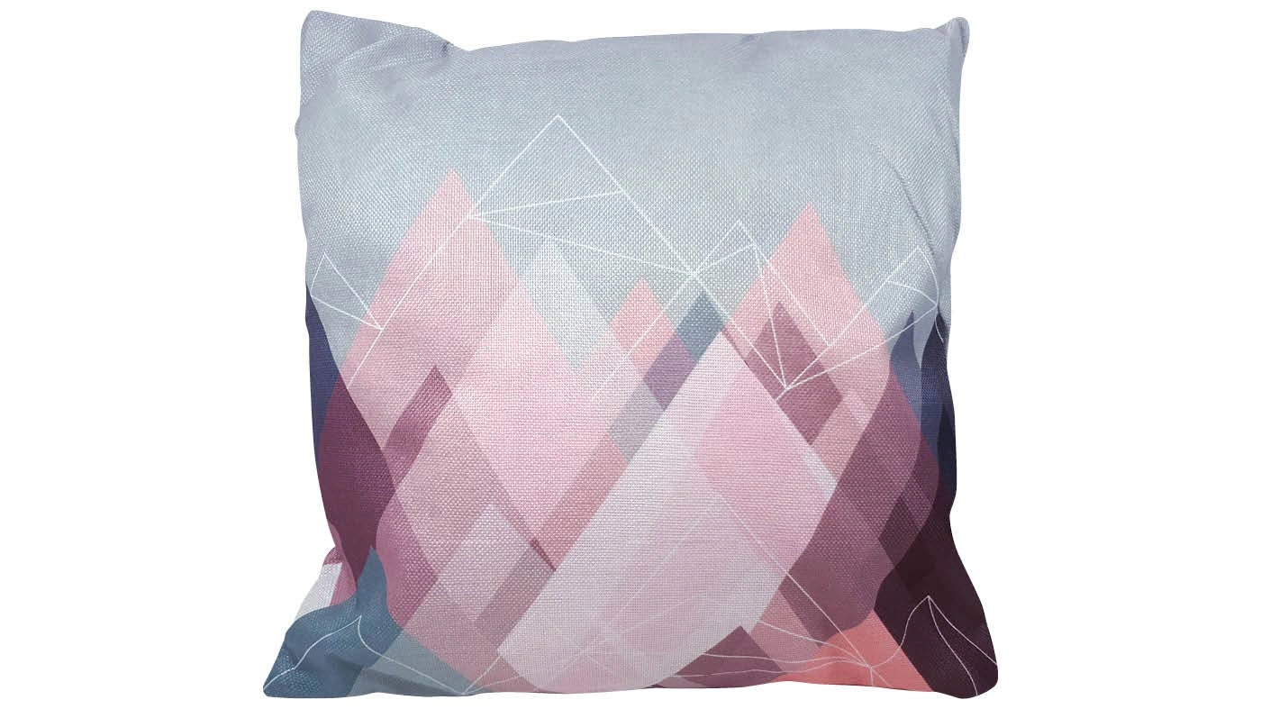 כרית נוי מודפסת הרים ורוד אפור