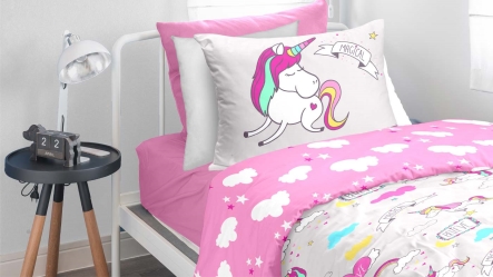 סט מצעים מודפס למיטה וחצי יוניקורן