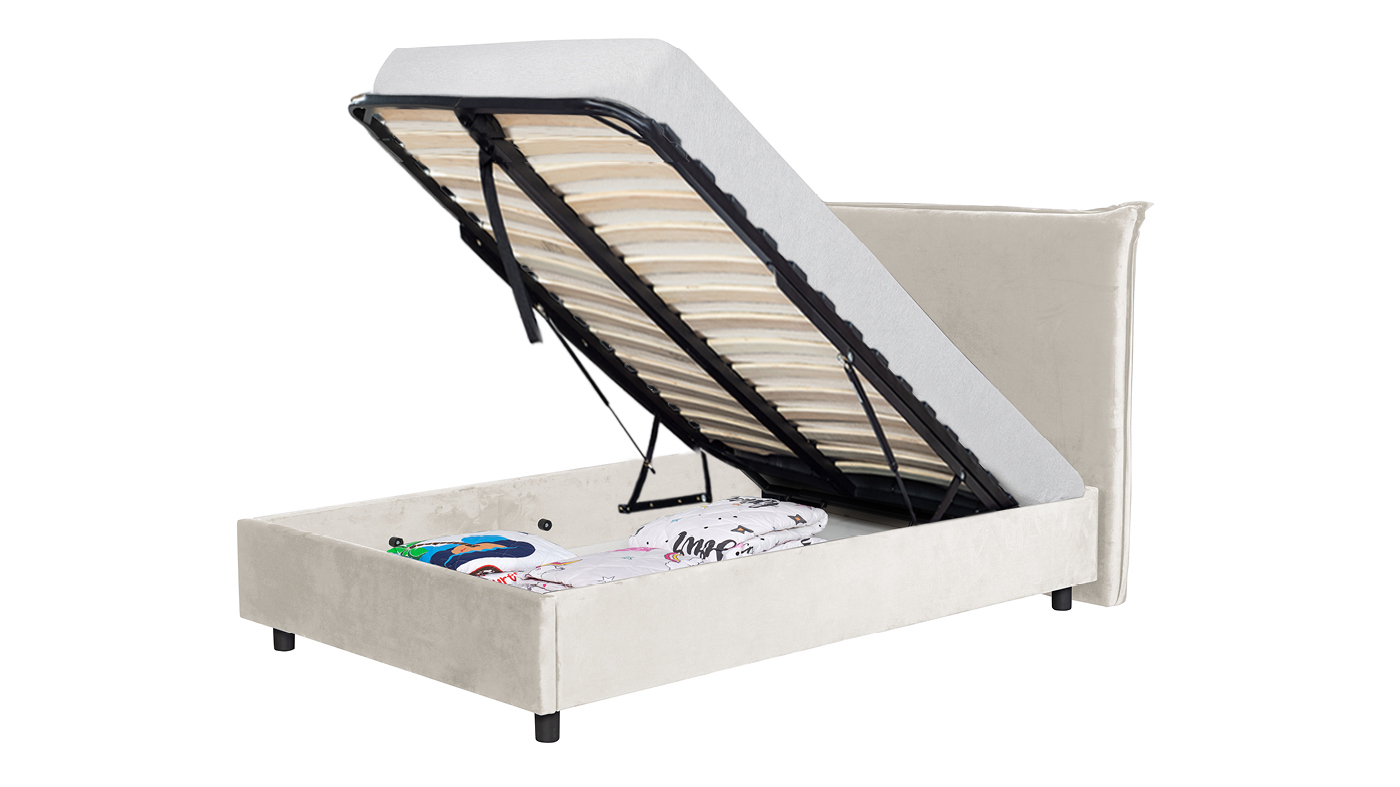 מיטה מרופדת וחצי אביב צבע שמנת | כולל ארגז מצעים