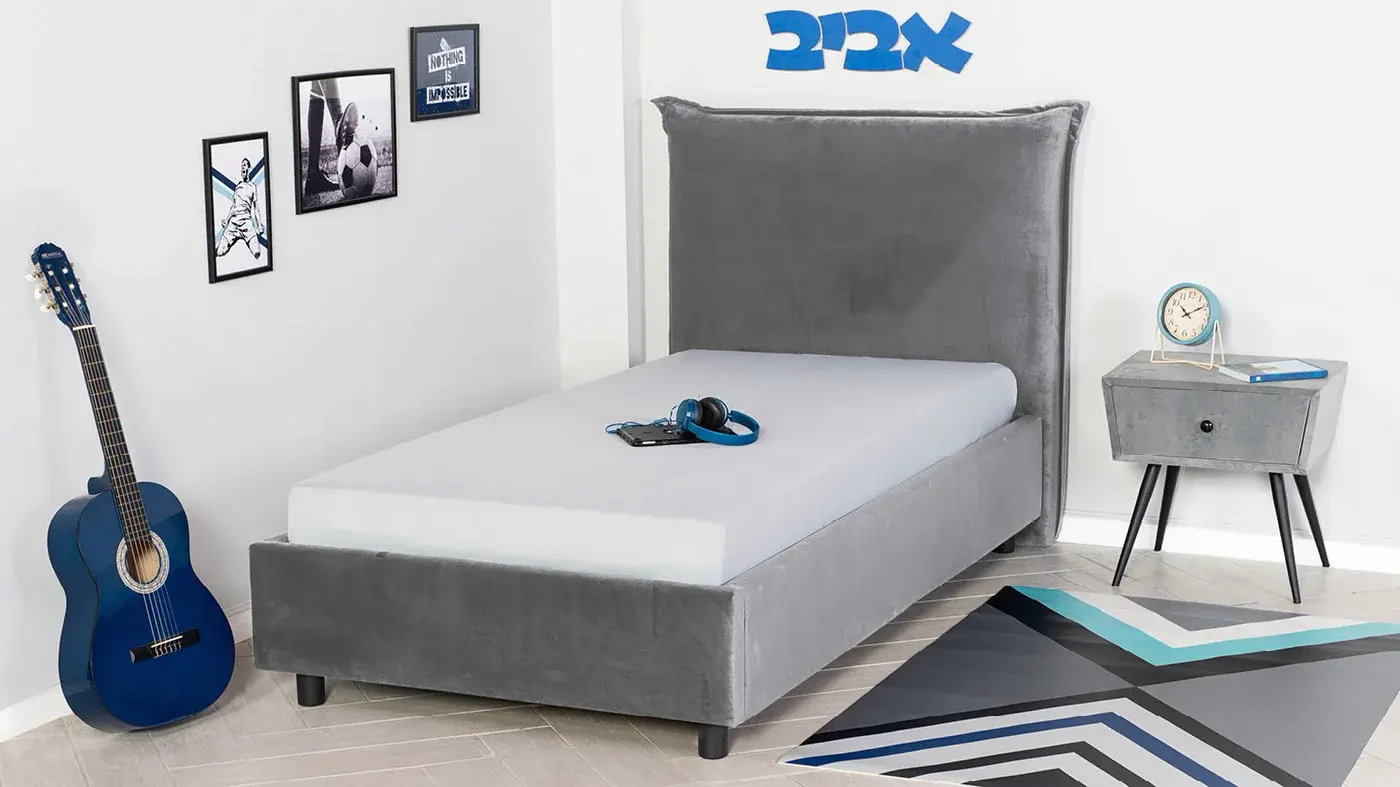 מיטת ילדים מרופדת אביב | צבע אפור