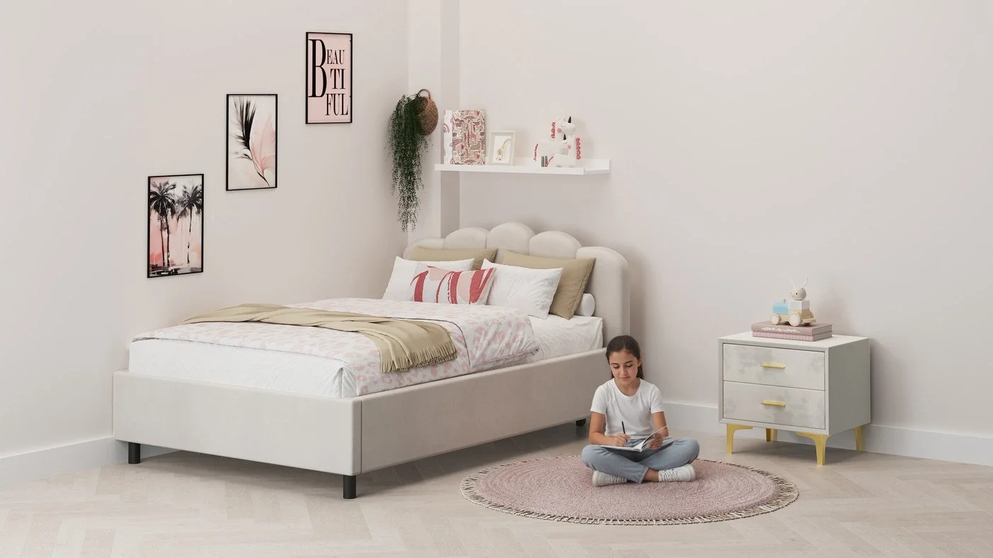 מיטת נוער מרופדת אמילי קטיפה וחצי