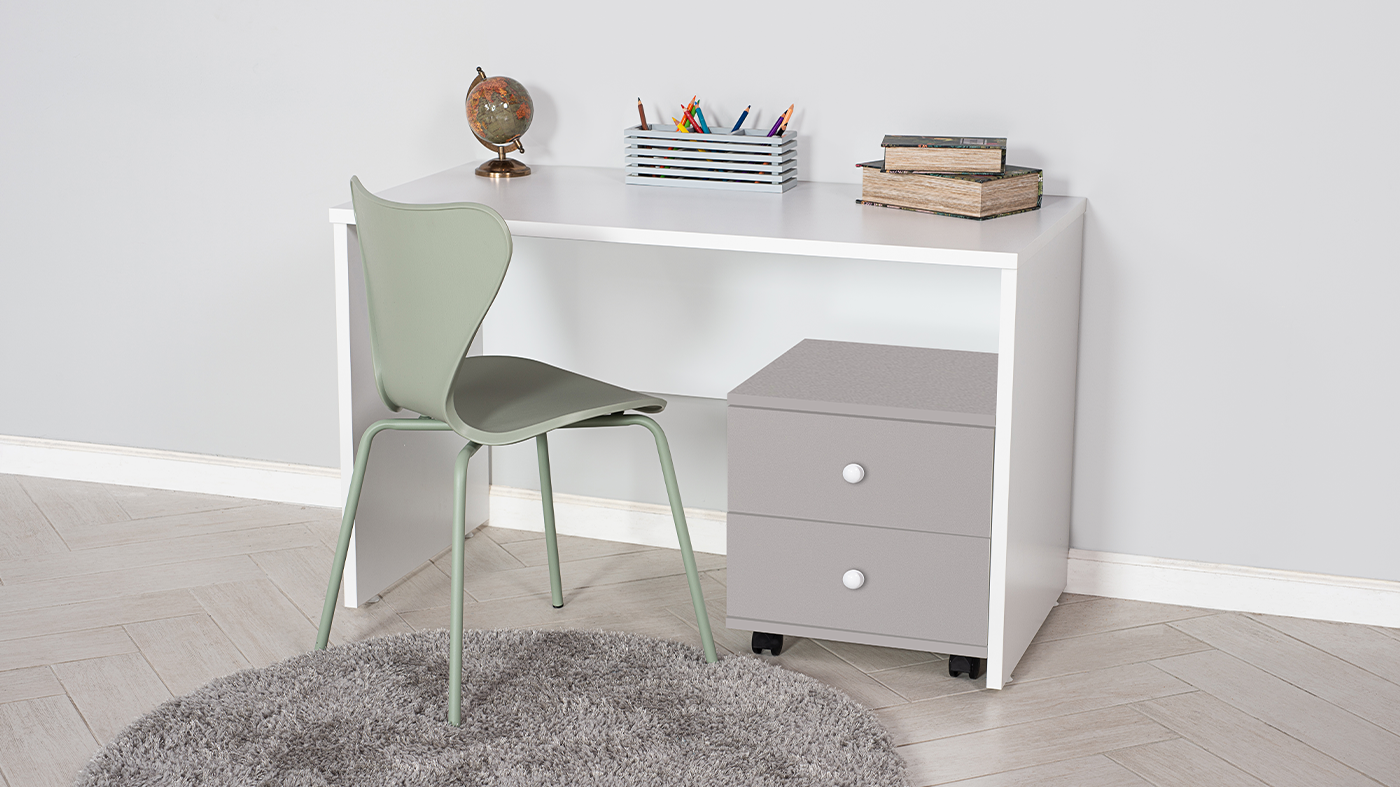 שולחן כתיבה נועם | צבע לבן בשילוב אפור