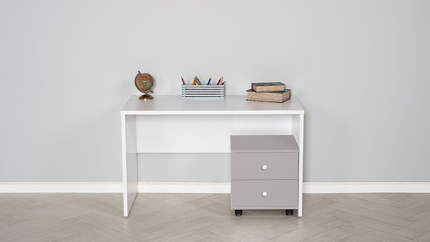 שולחן כתיבה נועם | צבע לבן בשילוב אפור