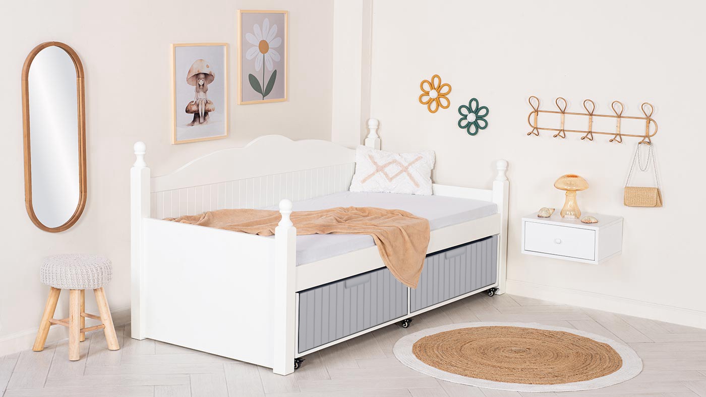 מיטת ילדים לירון רוחב 90 ס"מ | צבע לבן אטום