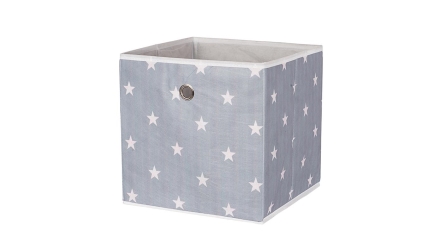 קופסאת אחסון צבעונית פתוחה בצבע אפור כוכבים