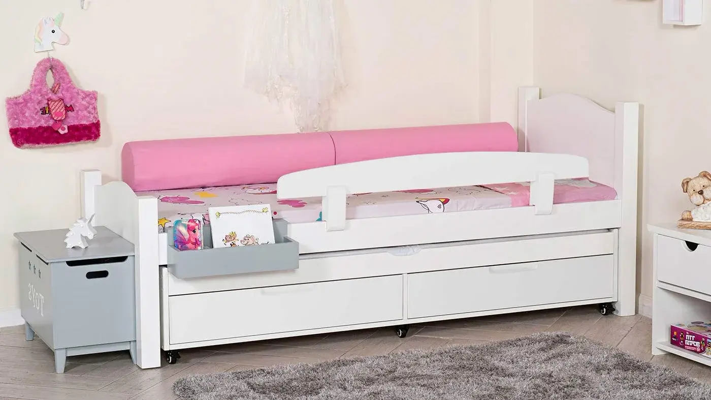 מיטת ילדים מיכל רוחב 80 ס"מ | צבע לבן אטום