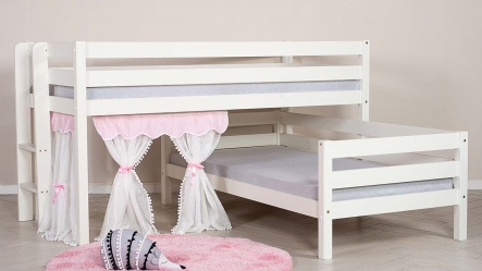 אוהל לשילוב מיטות L | טול לבן/ורוד