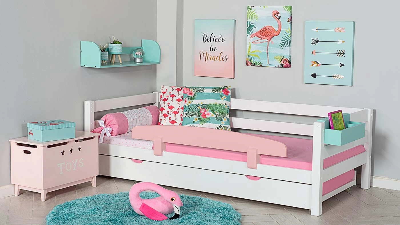 מיטת ילדים מיקה עם מיטת חבר רוחב 90 ס"מ | עם מעקה אחורי