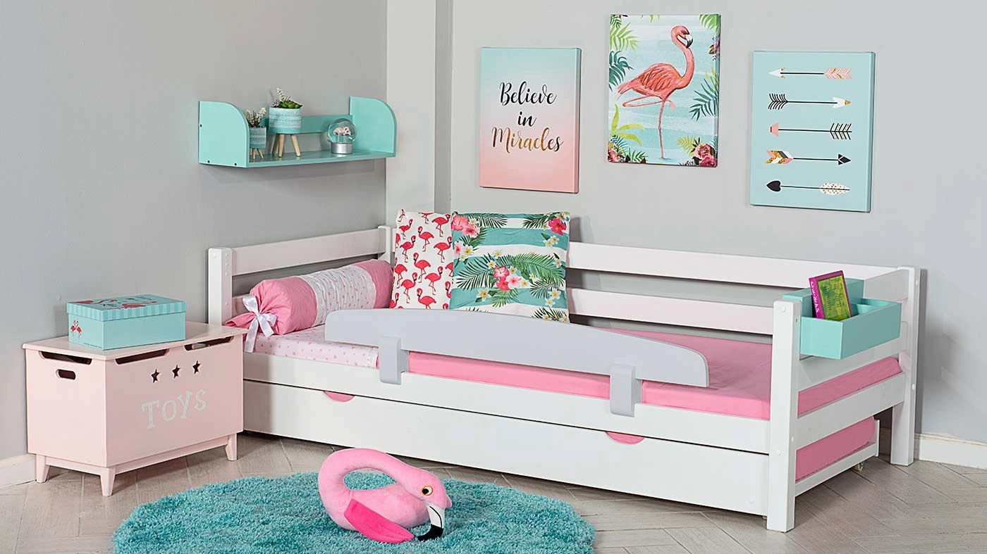 מיטת ילדים מיקה עם מיטת חבר רוחב 90 ס"מ | עם מעקה אחורי