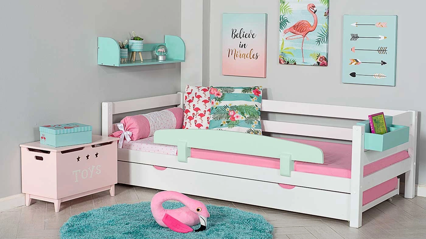 מיטת ילדים מיקה עם מיטת חבר רוחב 90 ס"מ | עם מעקה אחורי