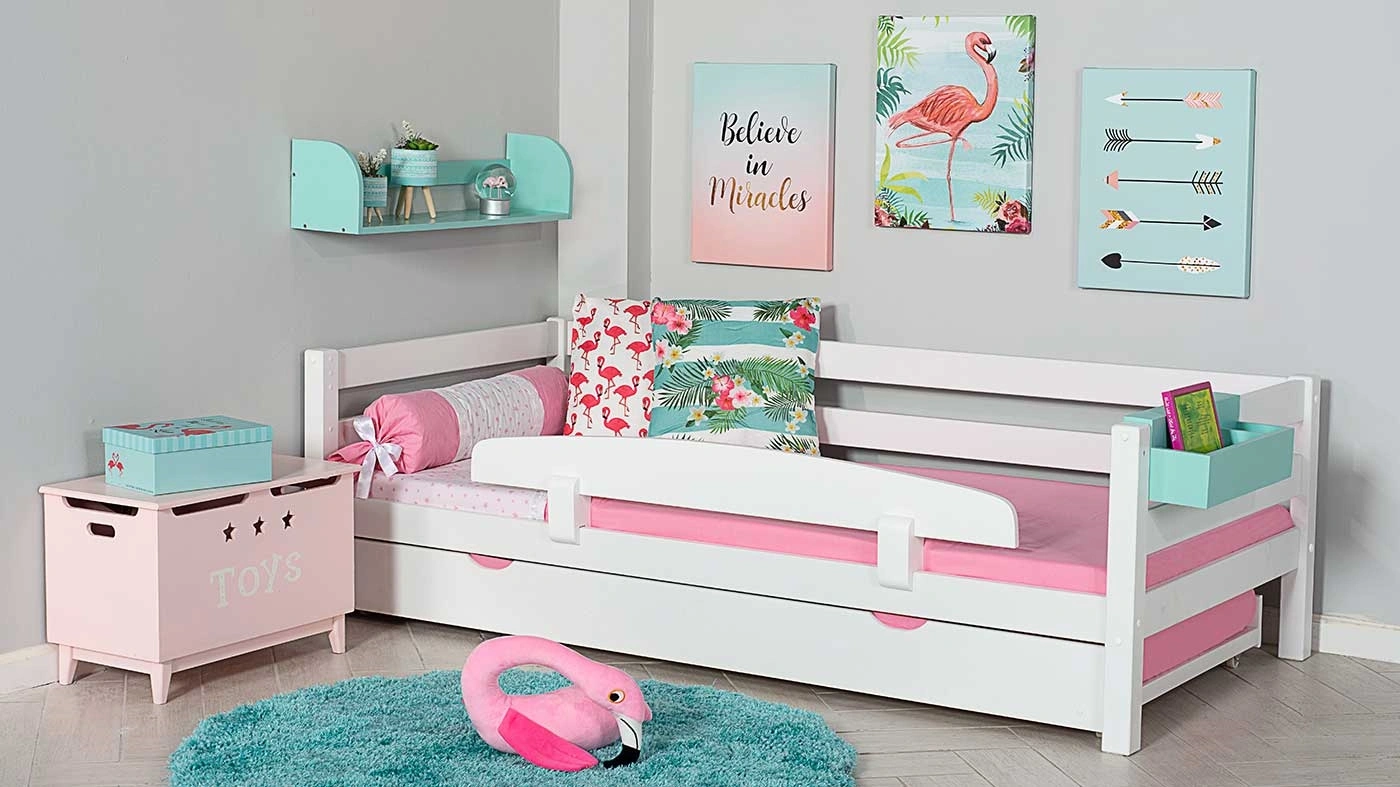 מיטת ילדים מיקה עם מיטת חבר רוחב 90 ס"מ | עם מעקה אחורי