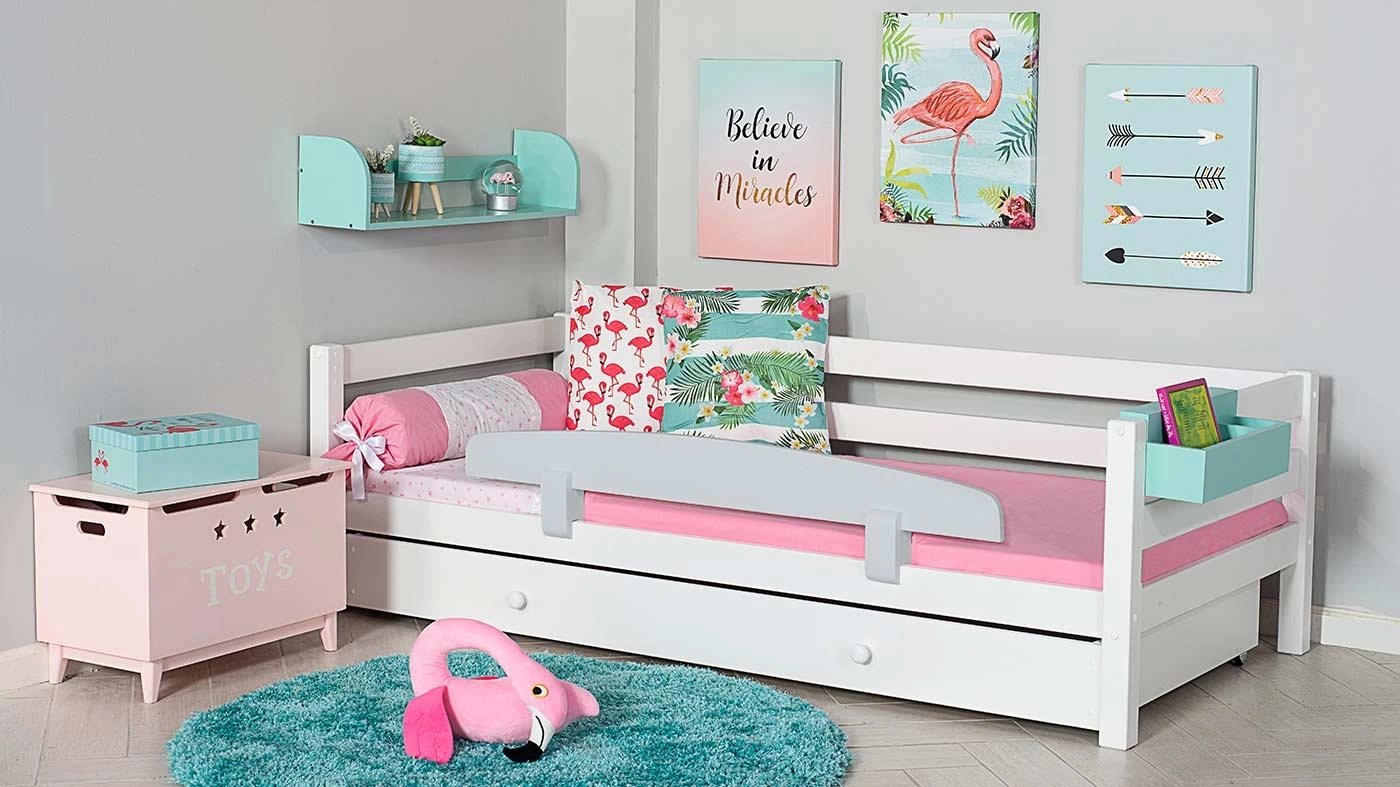 מיטת ילדים מיקה עם ארגז רוחב 80 ס"מ | עם מעקה אחורי