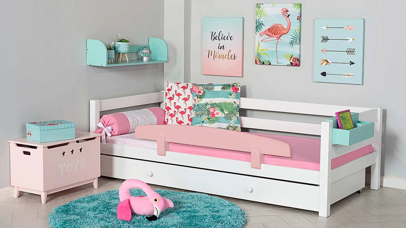 מיטת ילדים מיקה עם ארגז רוחב 80 ס"מ | עם מעקה אחורי