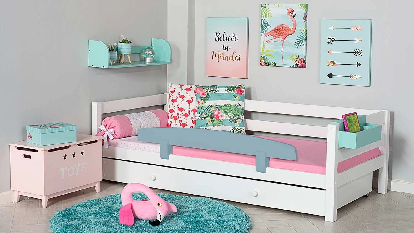 מיטת ילדים מיקה עם ארגז רוחב 80 ס"מ | עם מעקה אחורי