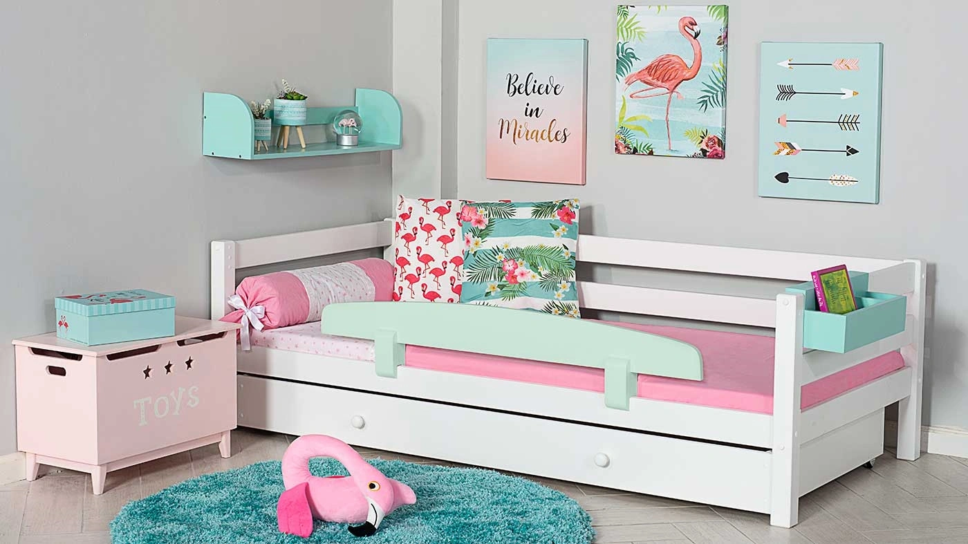 מיטת ילדים מיקה עם ארגז רוחב 80 ס"מ | עם מעקה אחורי