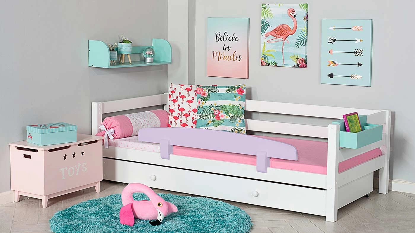 מיטת ילדים מיקה עם ארגז רוחב 80 ס"מ | עם מעקה אחורי