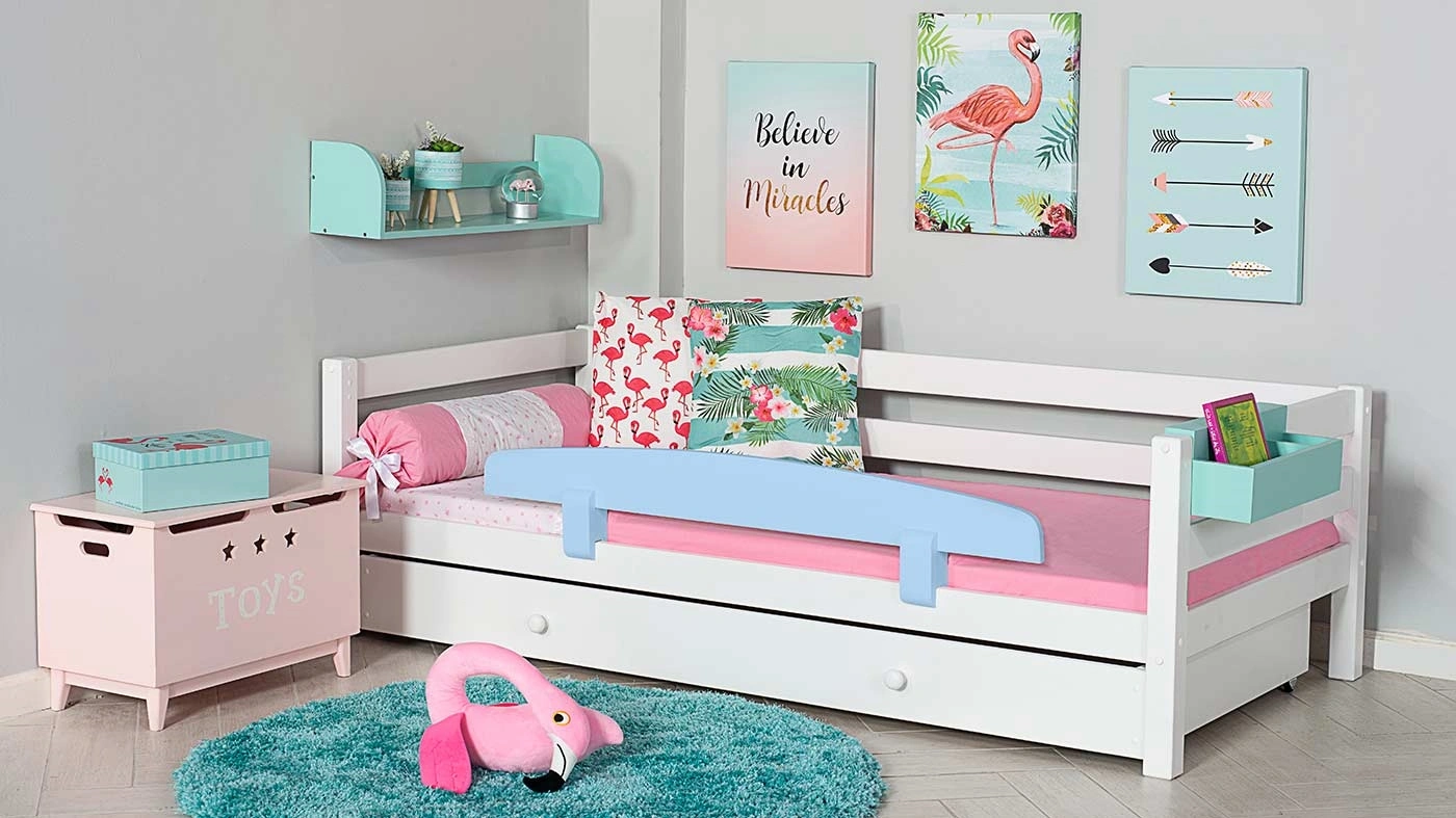 מיטת ילדים מיקה עם ארגז רוחב 80 ס"מ | עם מעקה אחורי