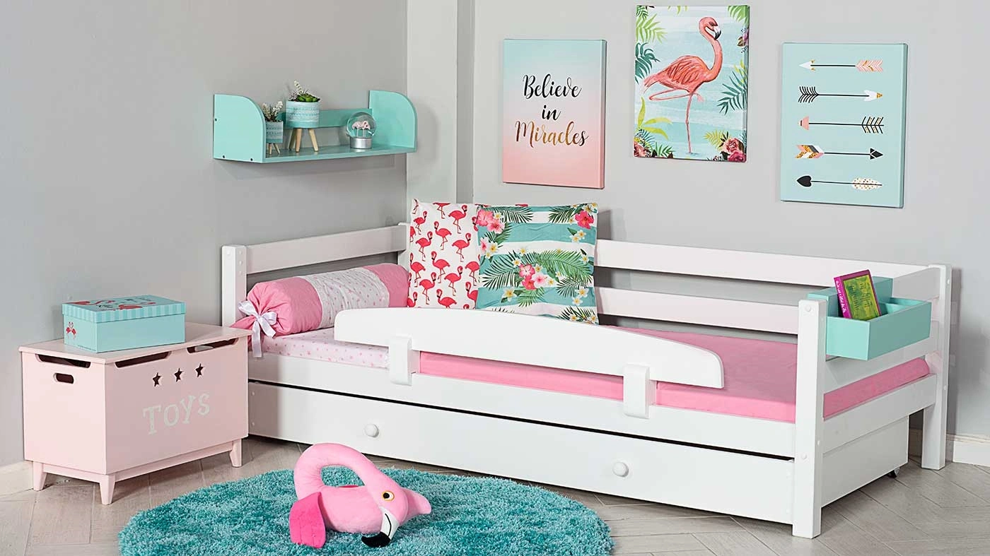 מיטת ילדים מיקה עם ארגז רוחב 80 ס"מ | עם מעקה אחורי