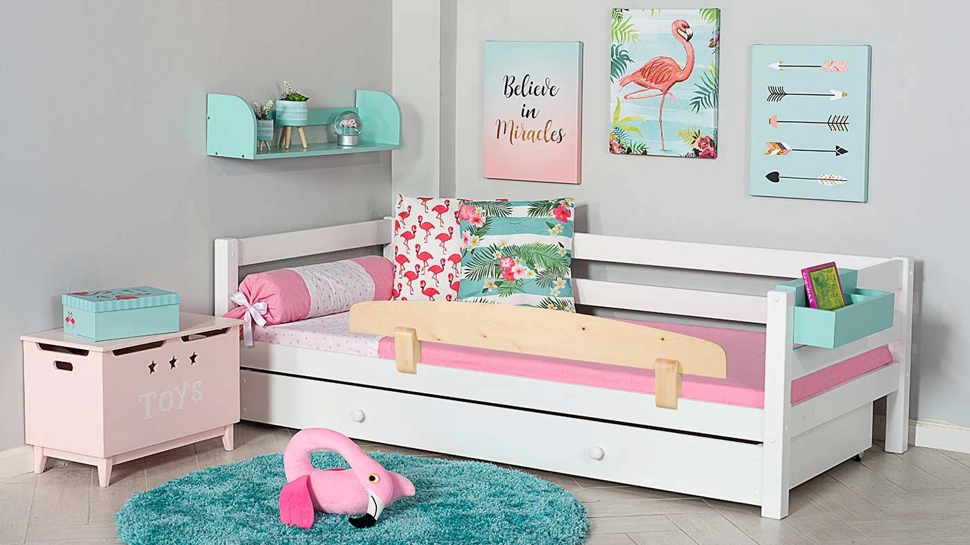 מיטת ילדים מיקה עם ארגז רוחב 80 ס"מ | עם מעקה אחורי