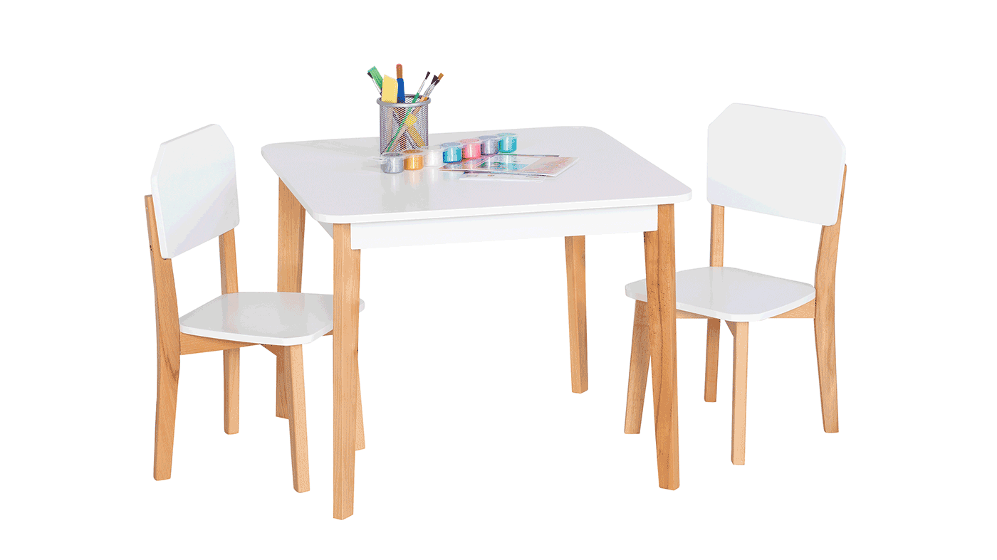 סט שולחן יצירה מרובע עם 2 כסאות בצבע לבן