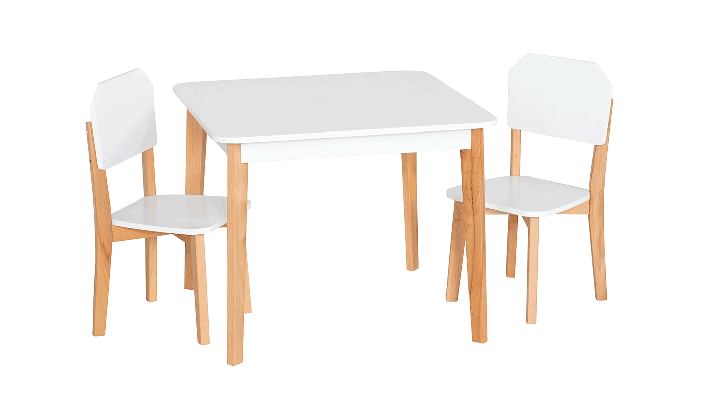 סט שולחן יצירה מרובע עם 2 כסאות בצבע לבן