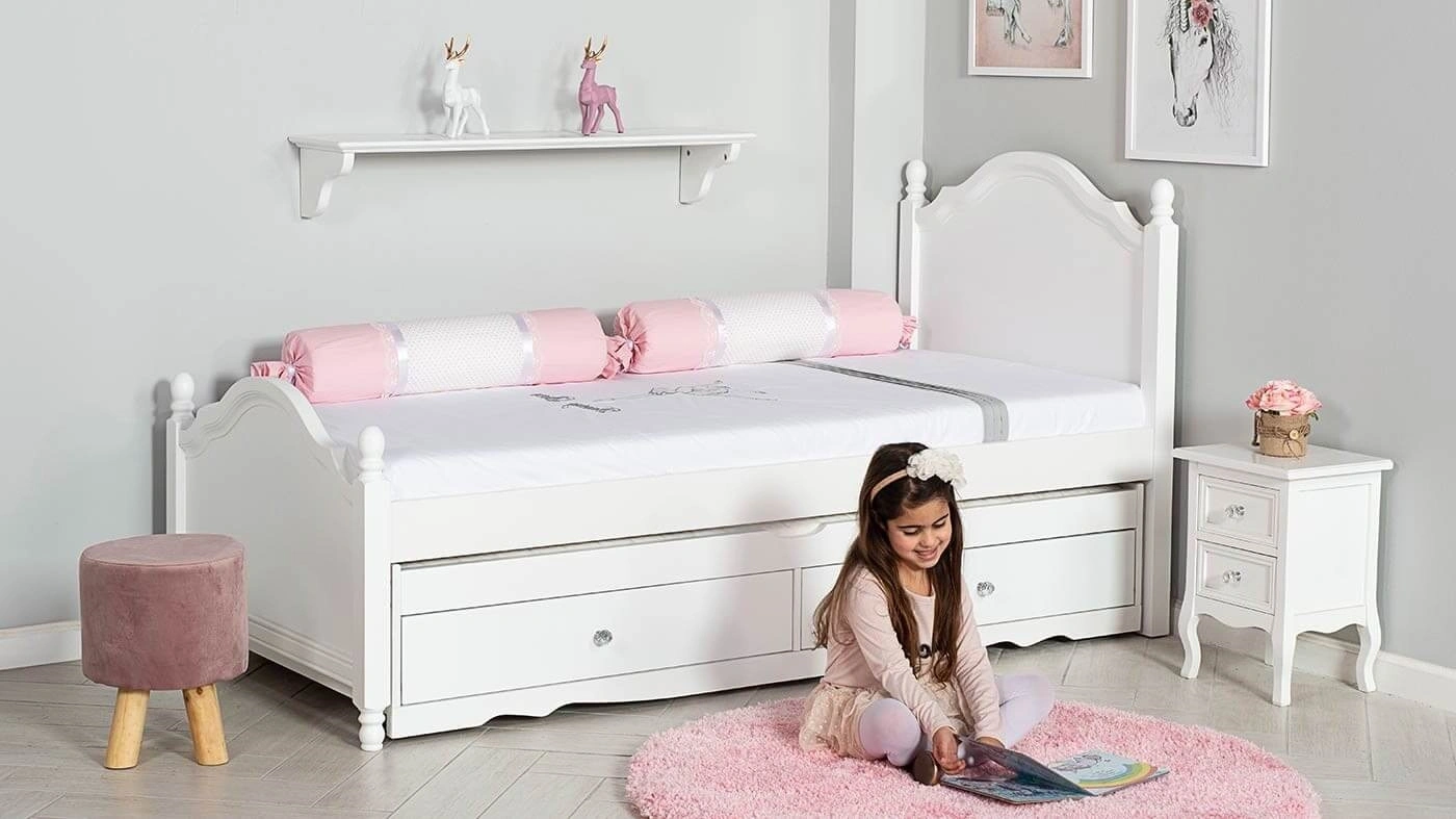 מיטת ילדים נויה רוחב 90 ס"מ | צבע לבן אטום