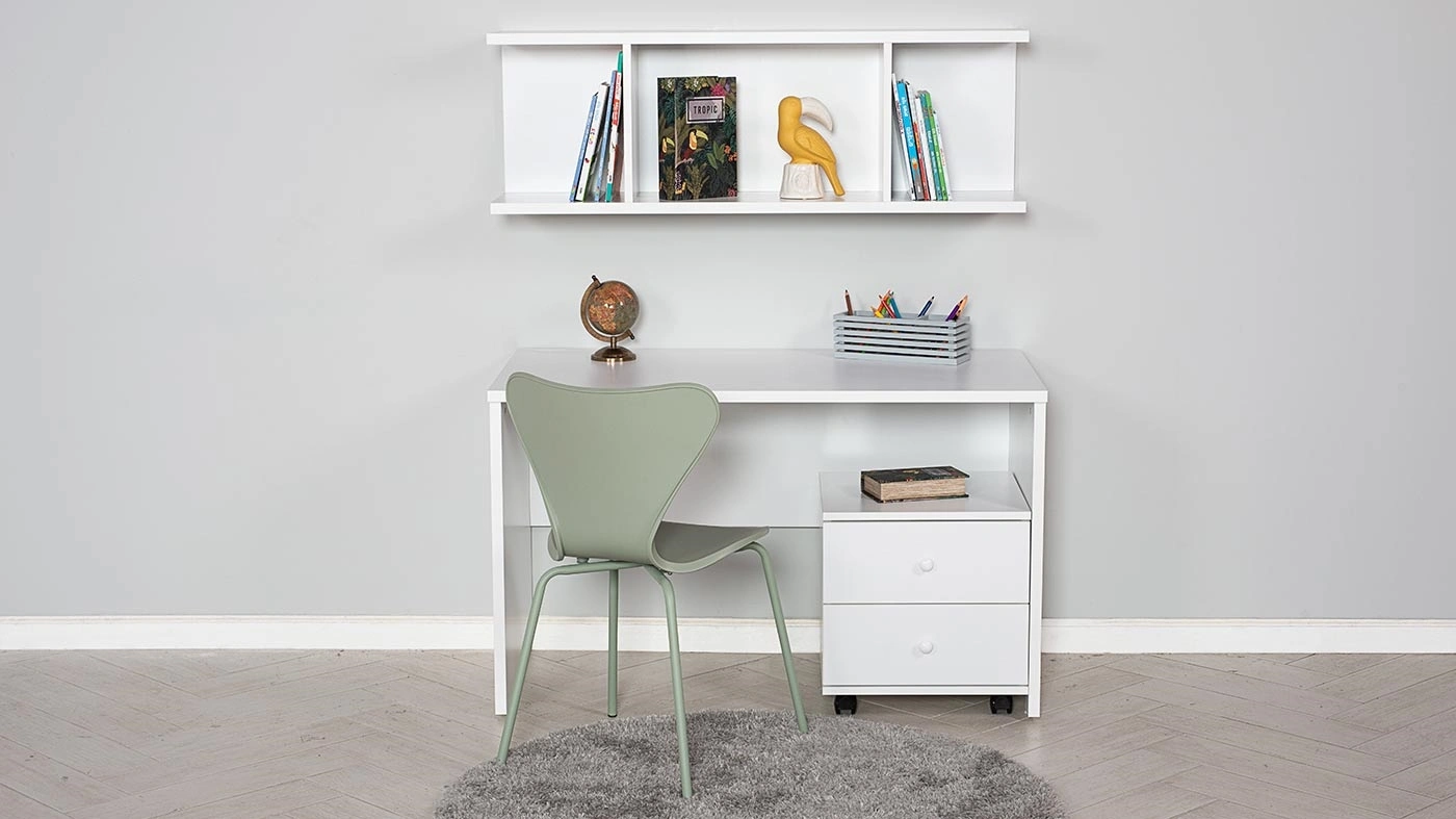 סט שולחן כתיבה ויחידת מדפים נועם | לבן