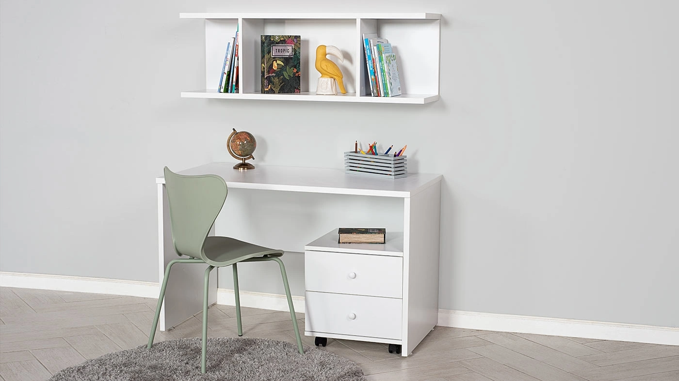 סט שולחן כתיבה ויחידת מדפים נועם | לבן