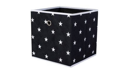 קופסאת אחסון צבעונית פתוחה בצבע שחור כוכבים