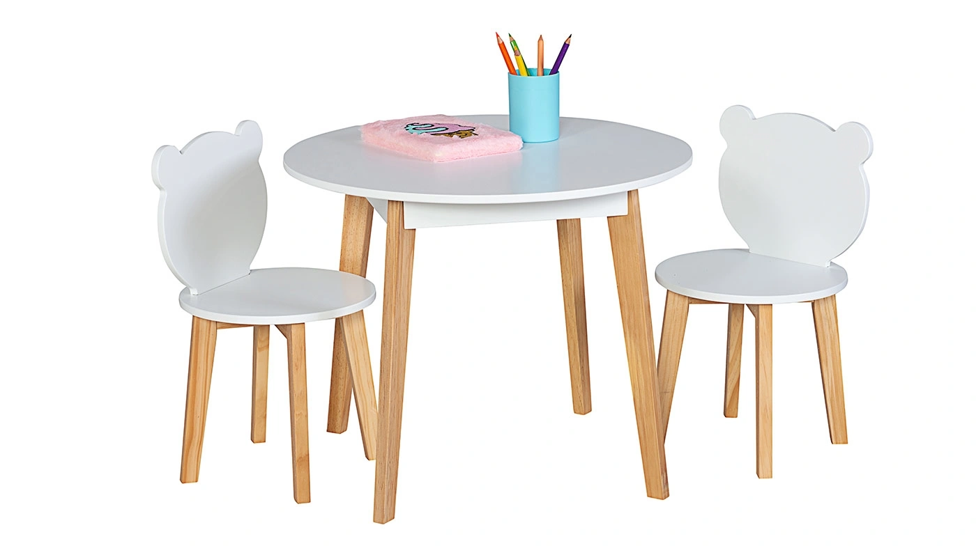 סט שולחן יצירה עגול עם 2 כסאות דובי בצבע לבן