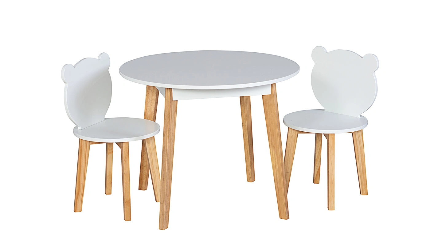 סט שולחן יצירה עגול עם 2 כסאות דובי בצבע לבן