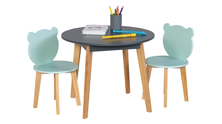 סט שולחן יצירה עגול אפור עם 2 כסאות דובי בצבע מנטה