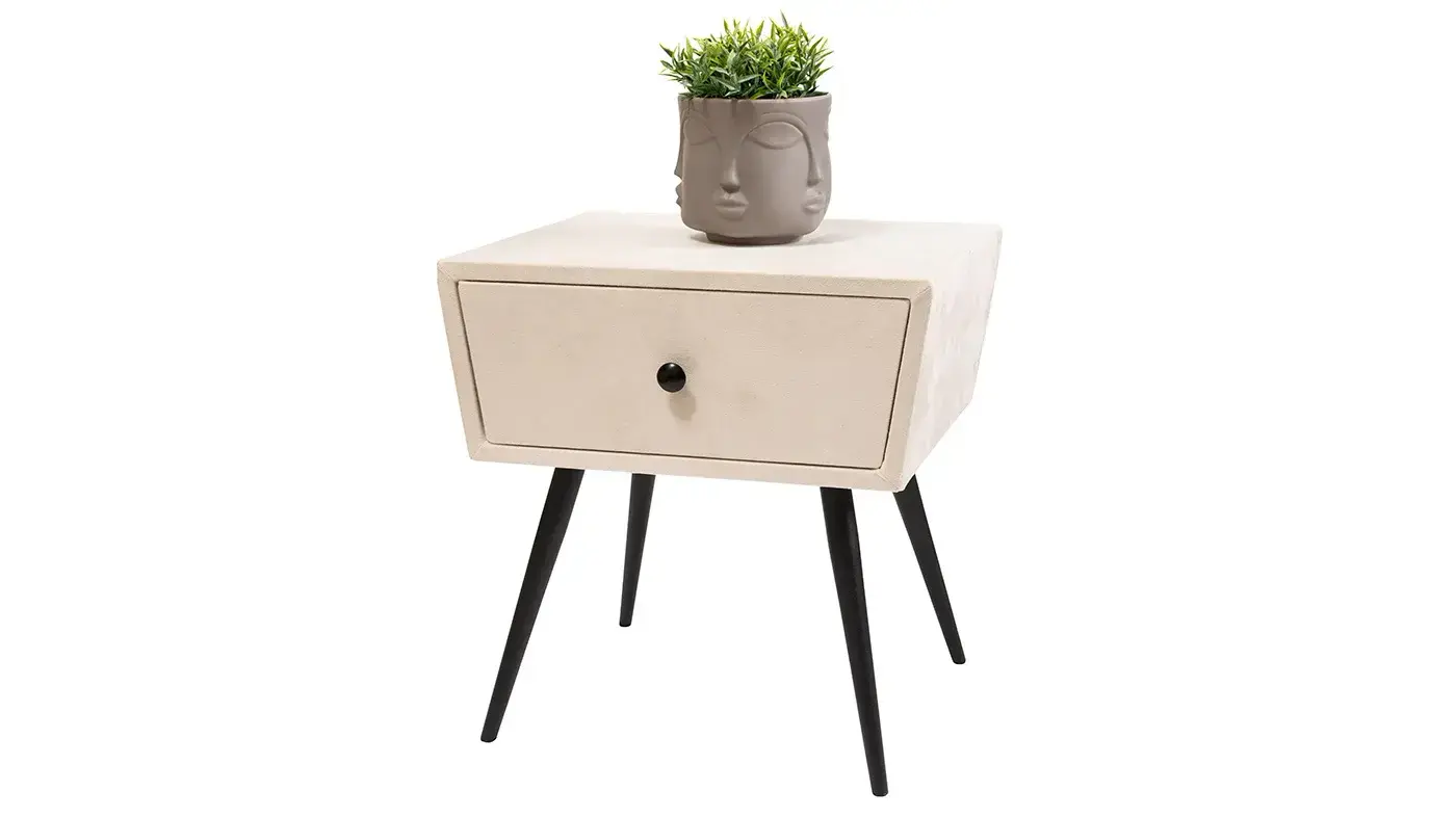 שידת לילה מרופדת | צבע שמנת