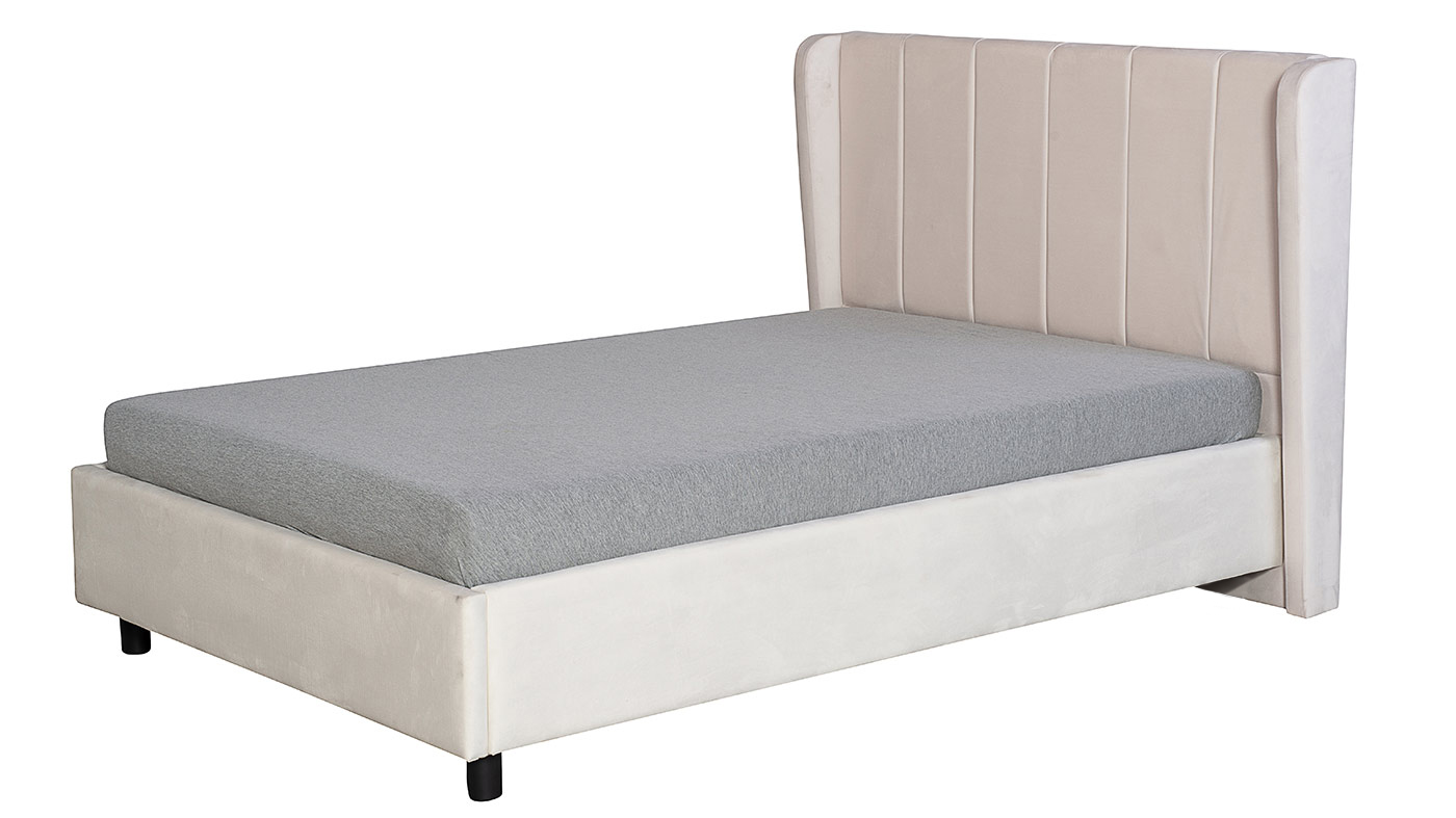 מיטה מרופדת וחצי עלמה צבע שמנת | כולל ארגז מצעים