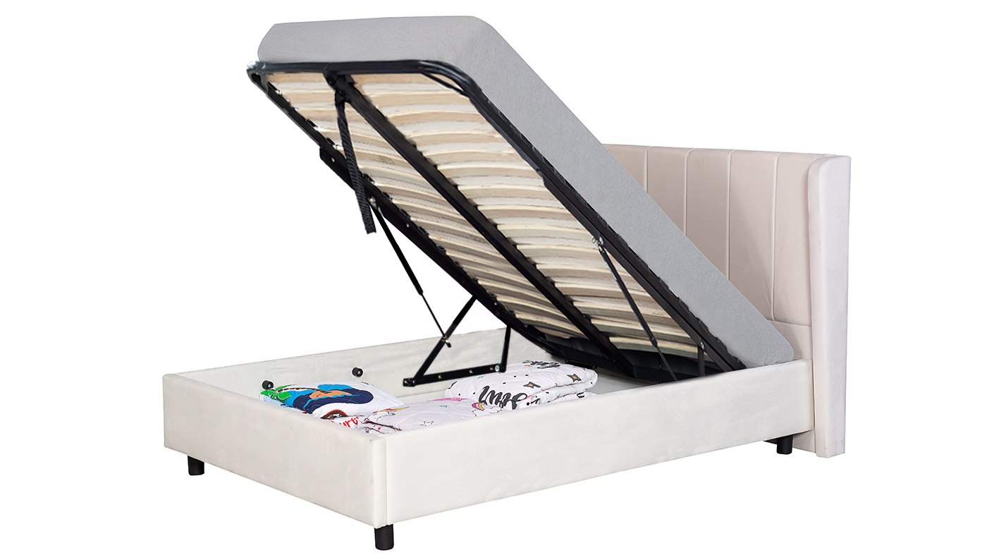 מיטה מרופדת וחצי עלמה צבע שמנת | כולל ארגז מצעים