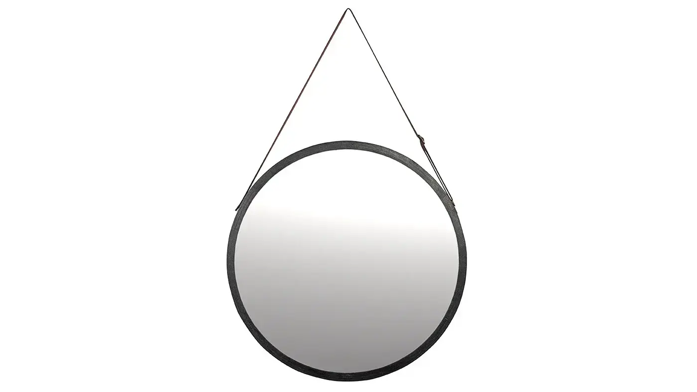 מראה עגולה תלויה במבוק | שחור