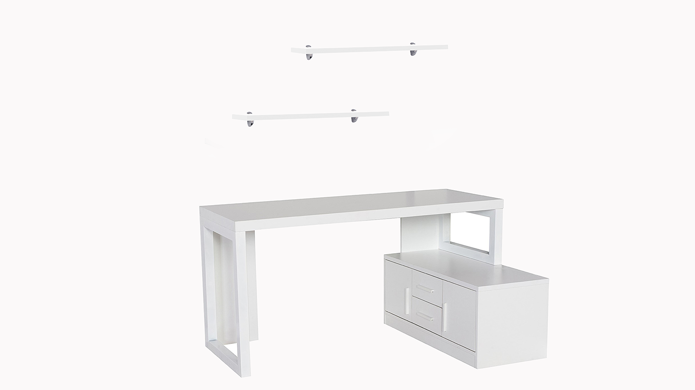 סט שולחן כתיבה ומדפים אור | לבן