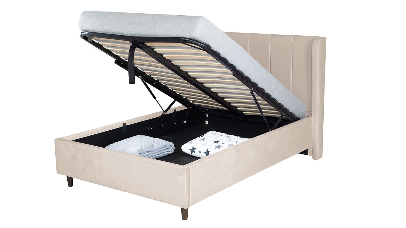 מיטת ילדים מרופדת עלמה כולל ארגז מצעים | שמנת