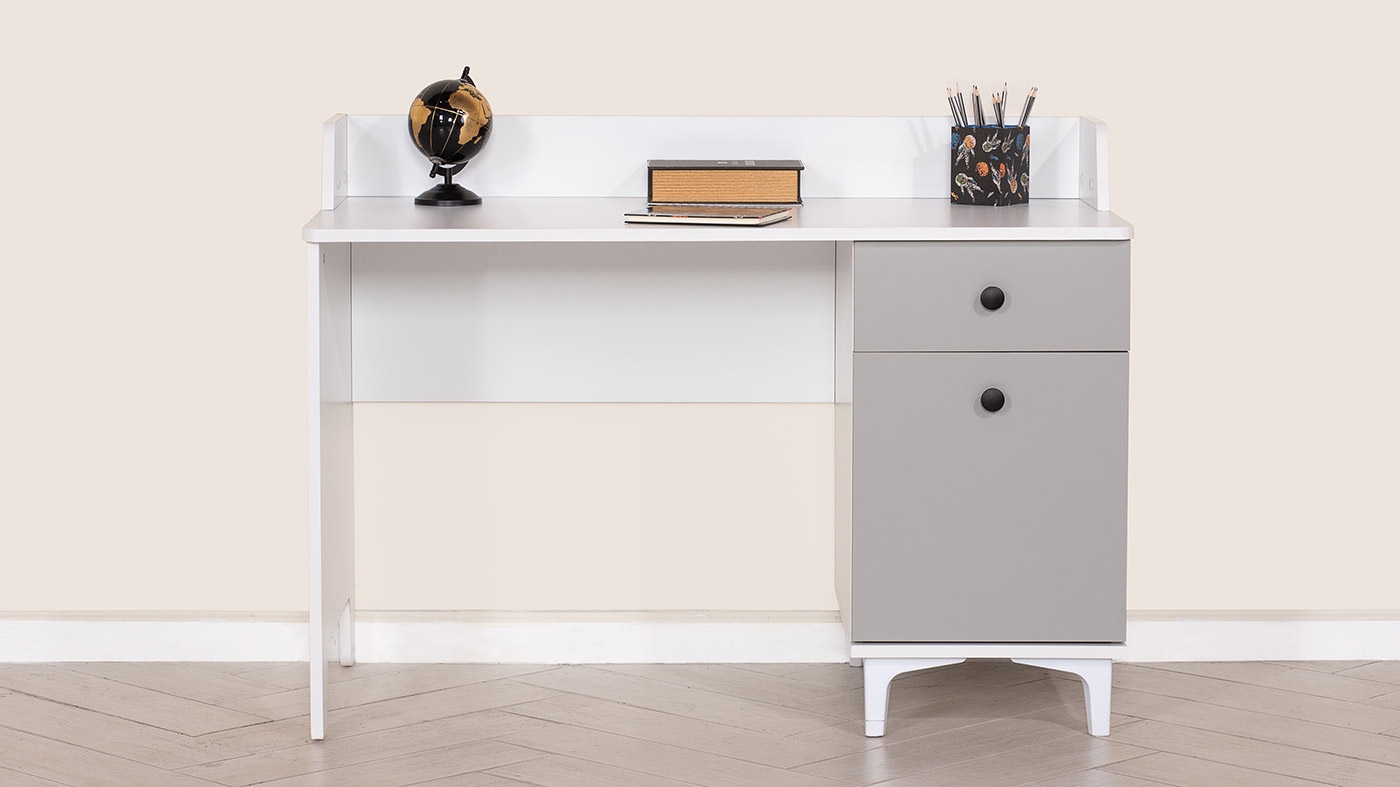 שולחן כתיבה טל | לבן ואפור