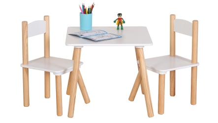 סט שולחן יצירה מרובע עם 2 כסאות בצבע לבן ועץ