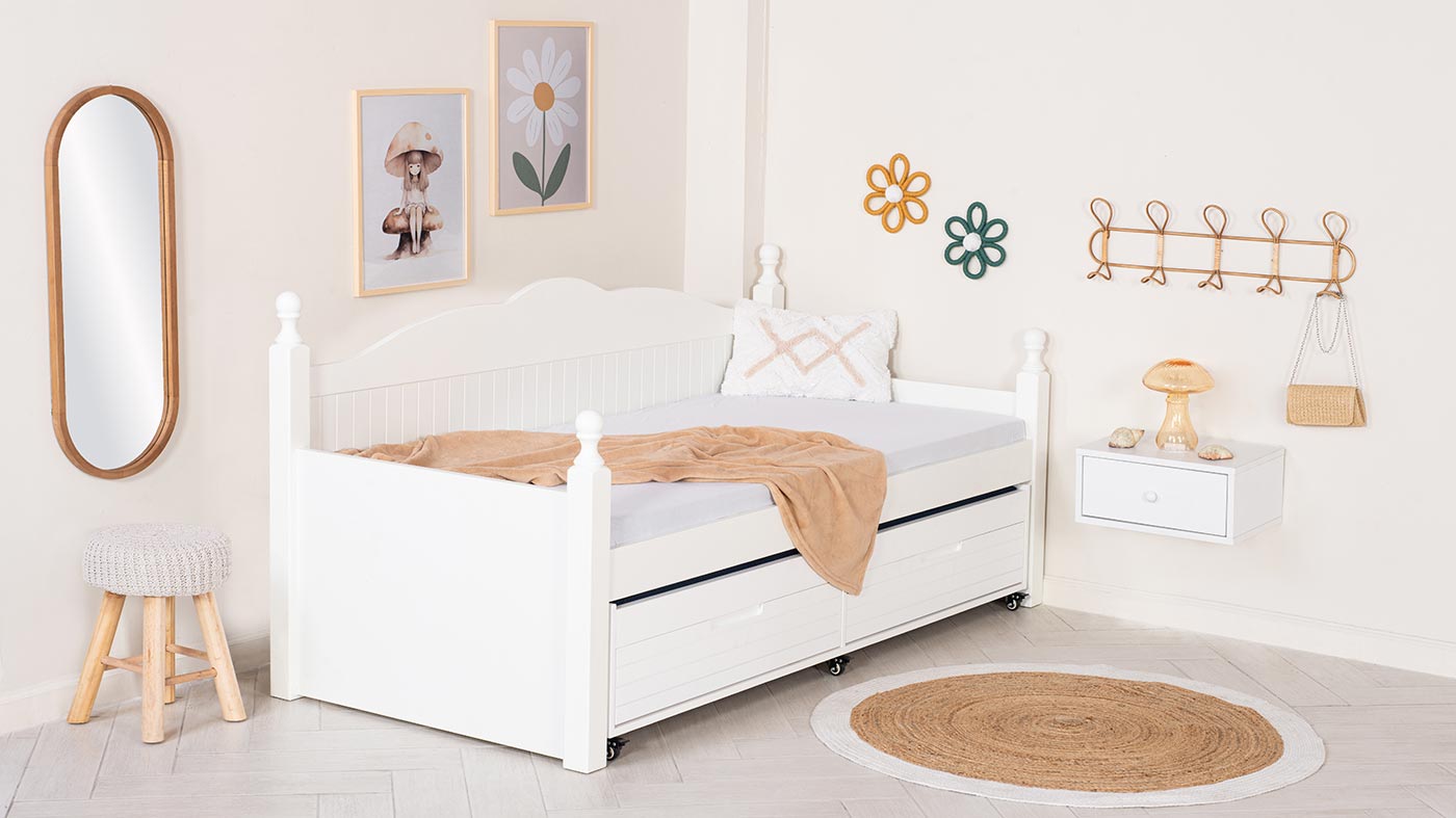 מיטת ילדים לירון רוחב 90 ס"מ | צבע לבן אטום