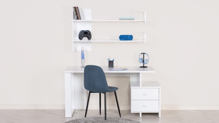 סט שולחן כתיבה ויחידת מדפים דניאל | לבן