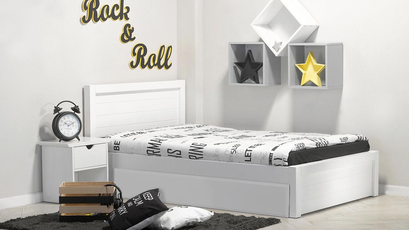 מיטת דור וחצי  כולל מיטת חבר| לבן אטום