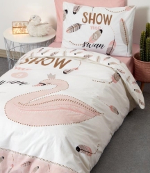 סט מצעים מודפס למיטה וחצי ברבור