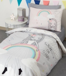 סט מצעים מודפס למיטה וחצי קשת בענן